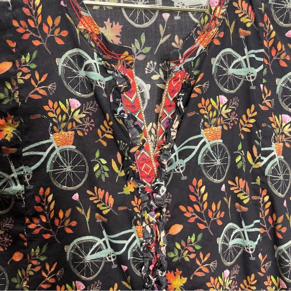 Bonanza Satrangi Pakistani Bicycle Novelty Print Ruffle Sleeve Shirt Dress - Picture 4 of 7